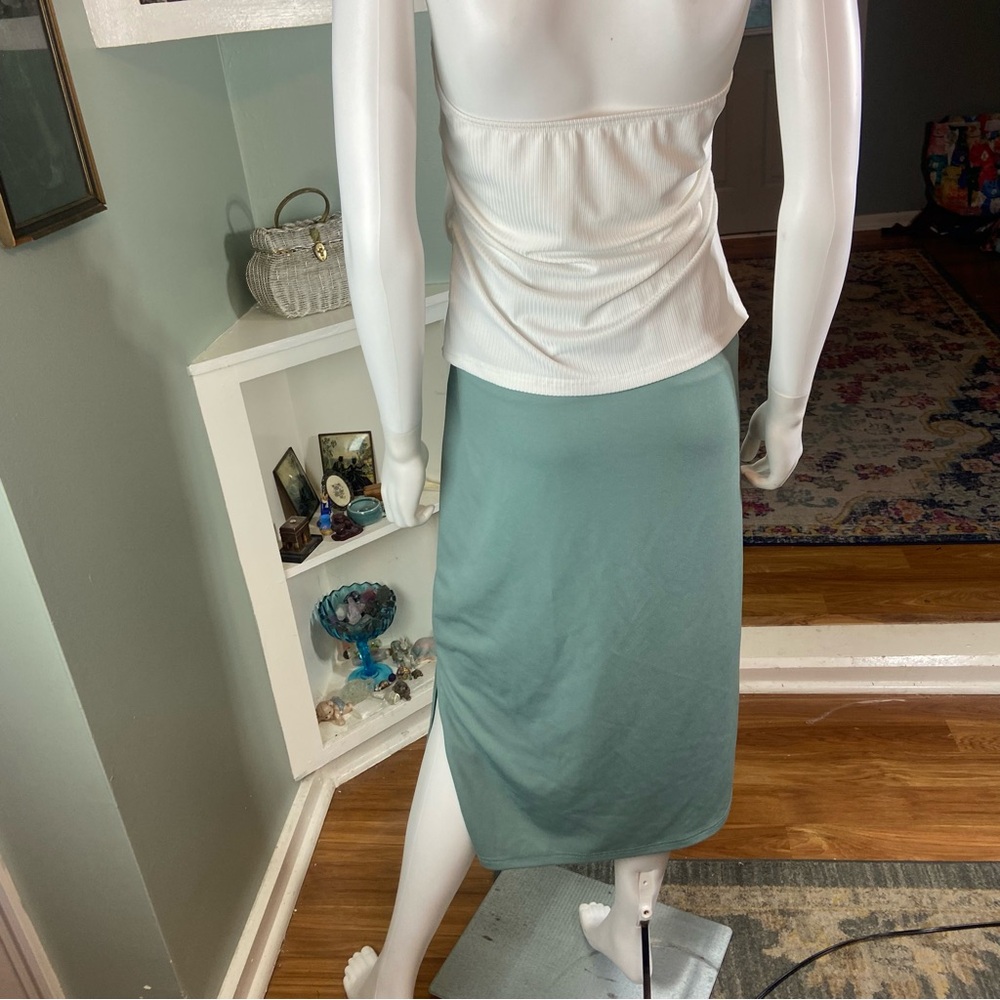 3/$12 Shein Curve Bundle White Asymmetrical Tube Top & Sage Green Pencil Skirt - Picture 4 of 14